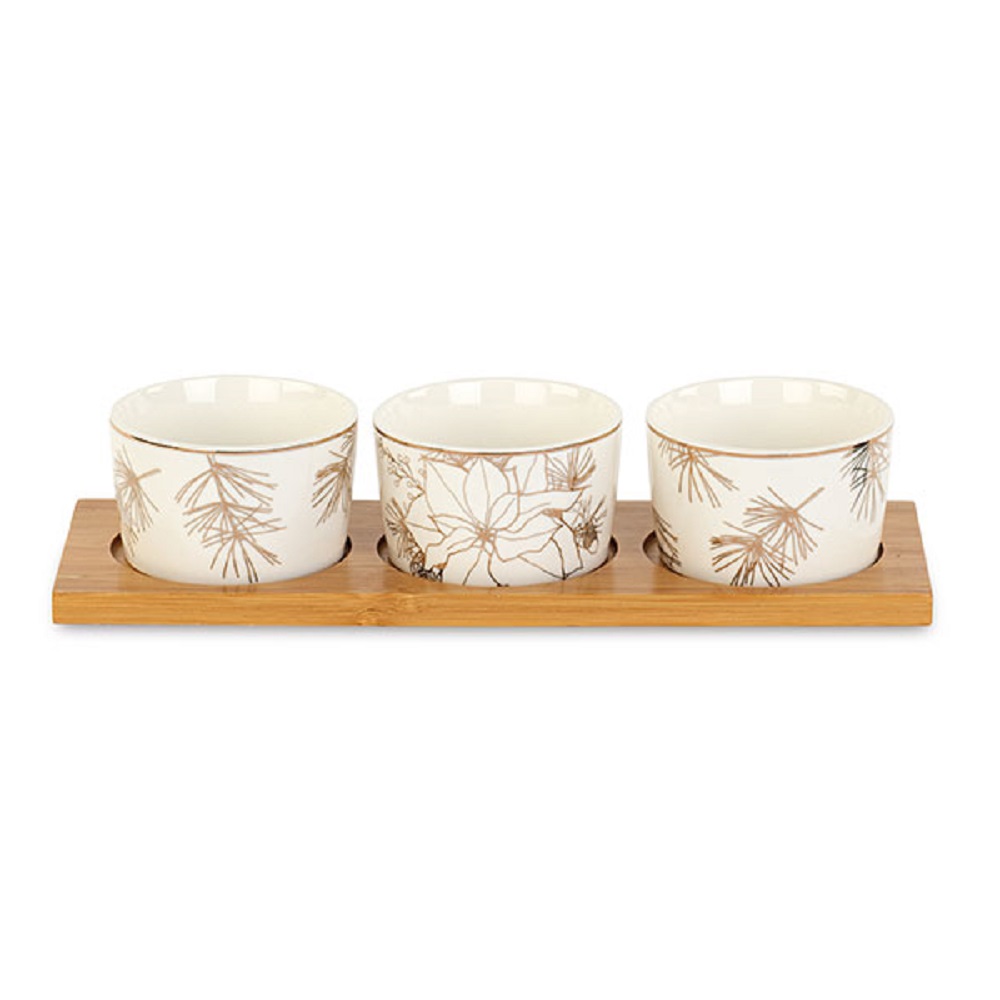 Set Vassoio con 3 Ciotole Stella di Natale Oro