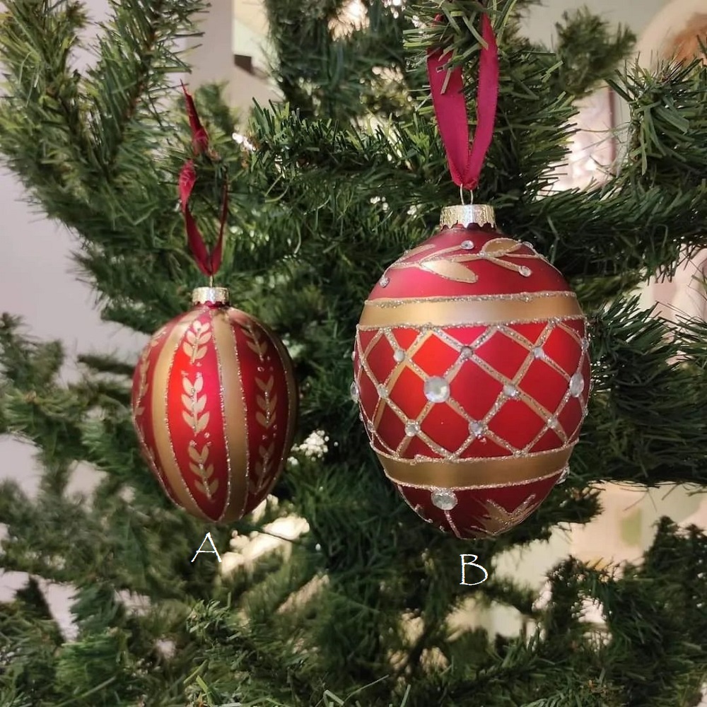 Pallina Rossa a Forma di Uovo con Glitter Oro – Hervit