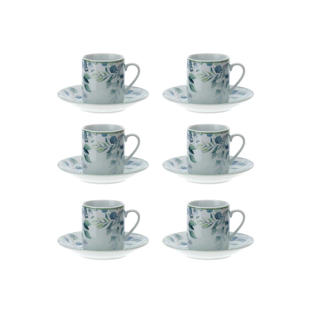 Set 6 Tazzine Caffè con Piattino Botanic Verde – Hervit