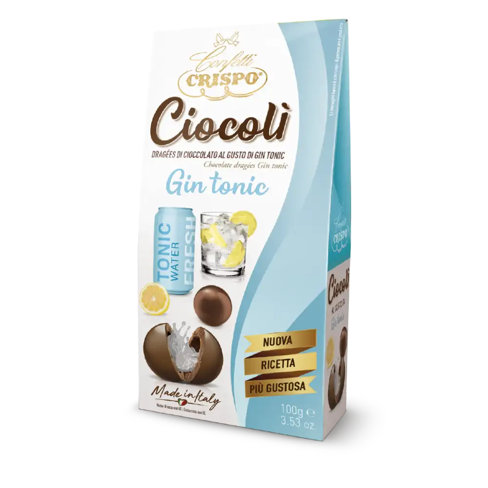 Crispo Ciocolì Praline di Cioccolato Fondente Ripiene di Alcool al Gusto Gin Tonic 100g