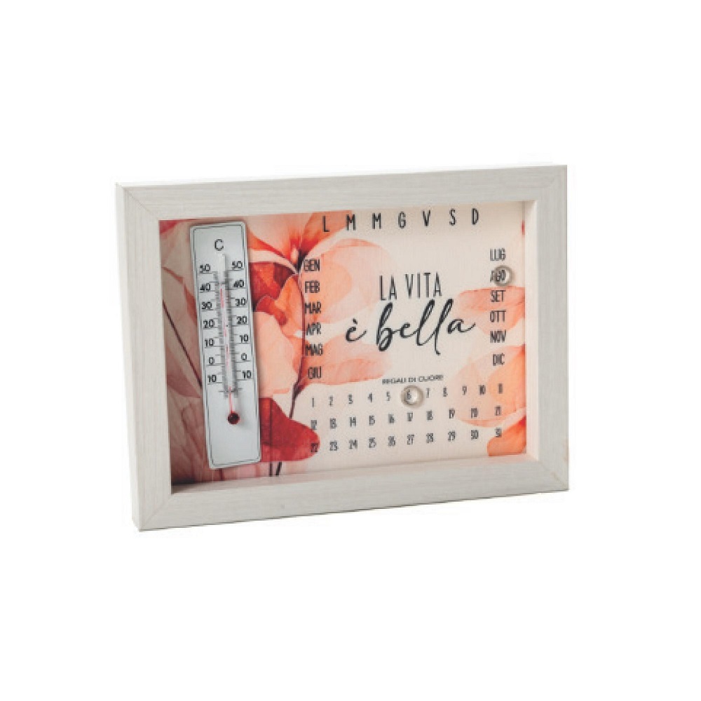 Calendario Perpetuo con Termometro, Decoro Floreale e Scritta “La Vita è Bella” – Regali di Cuore