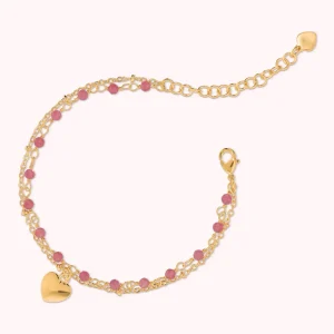 Bracciale Rosario Golden Multifilo con Ciondolo Cuore e Pietre Naturali di Quarzite