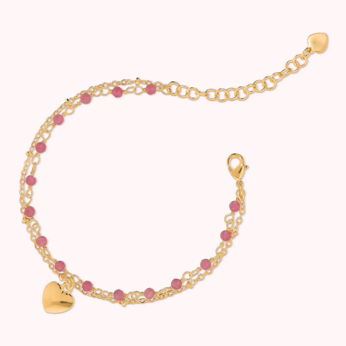 Bracciale Rosario Golden Multifilo con Ciondolo Cuore e Pietre Naturali di Quarzite