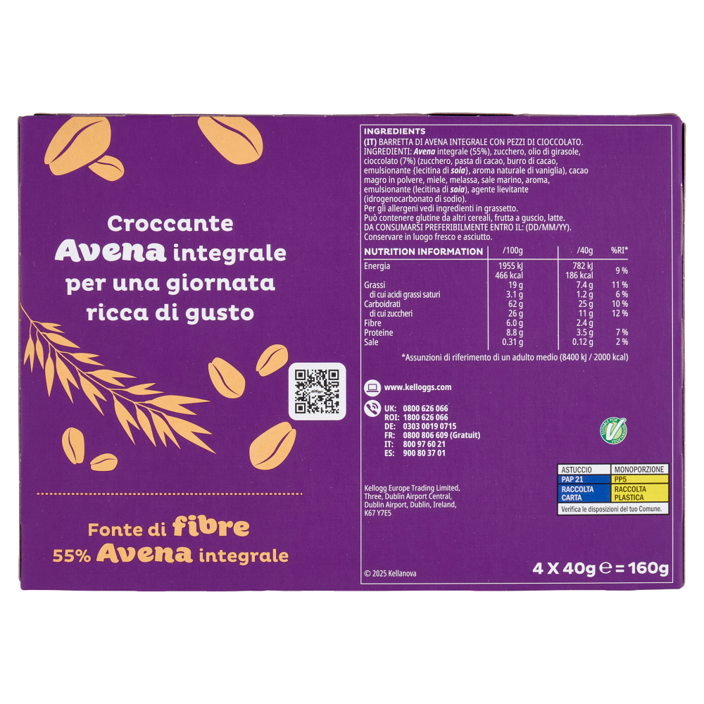 Kellogg’s Oaties Barrette di Avena Integrale con Pezzi di Cioccolato 160g - immagine 4
