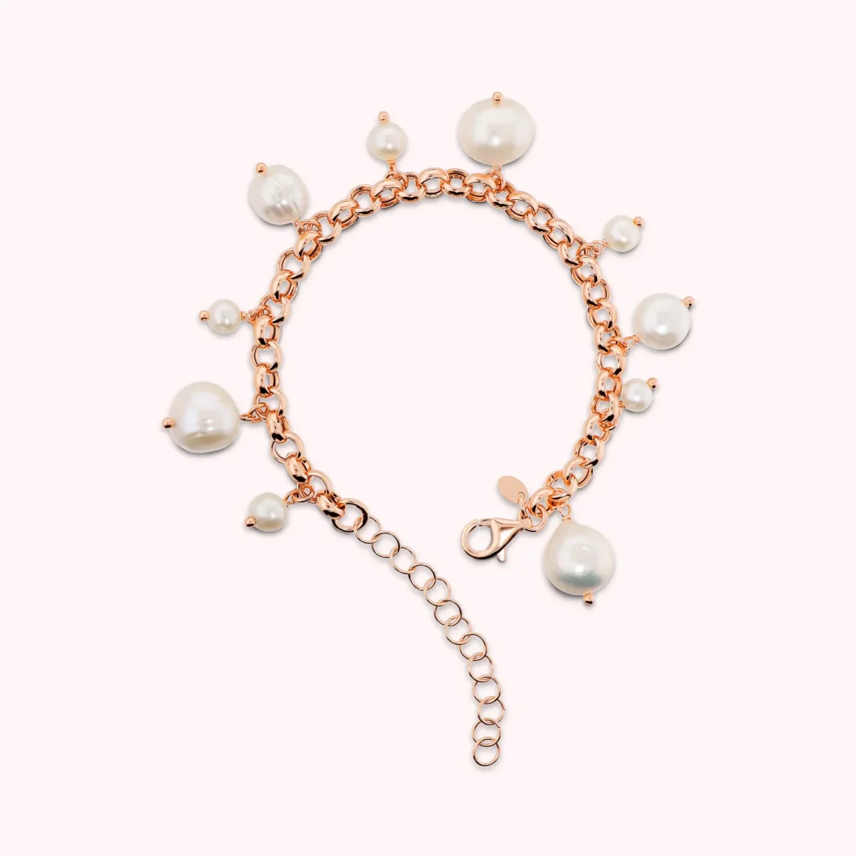 Bracciale con Ciondoli di Perle Bianche d’Acqua Dolce Ø6-12mm