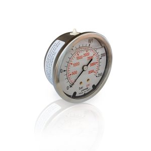 Manometro inox glicerina 0-250 bar assiale att. 1/4” d. 63 mm.