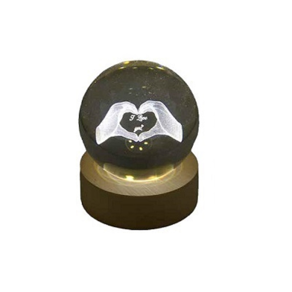 Sfera Luminosa su Base in Legno Grezzo Mani Love
