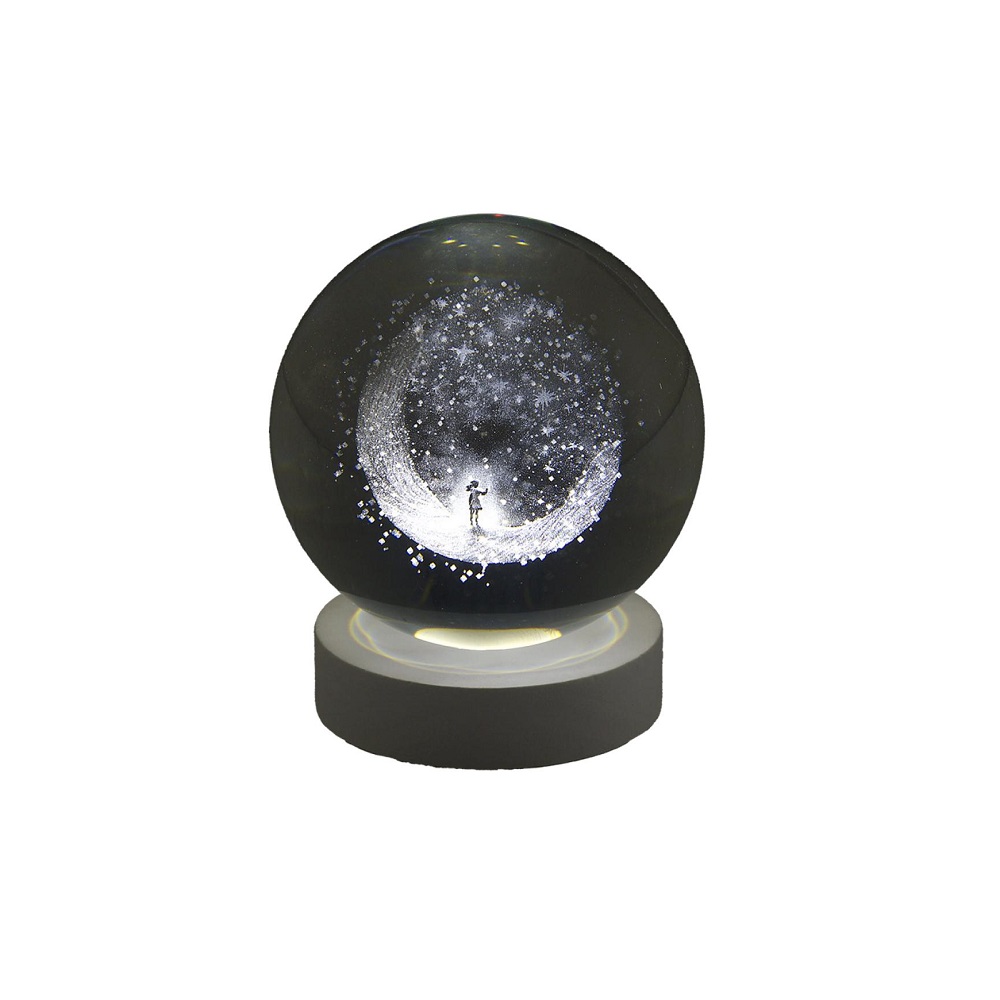 Sfera Luminosa su Base in Legno Bianco Futuro Stellato