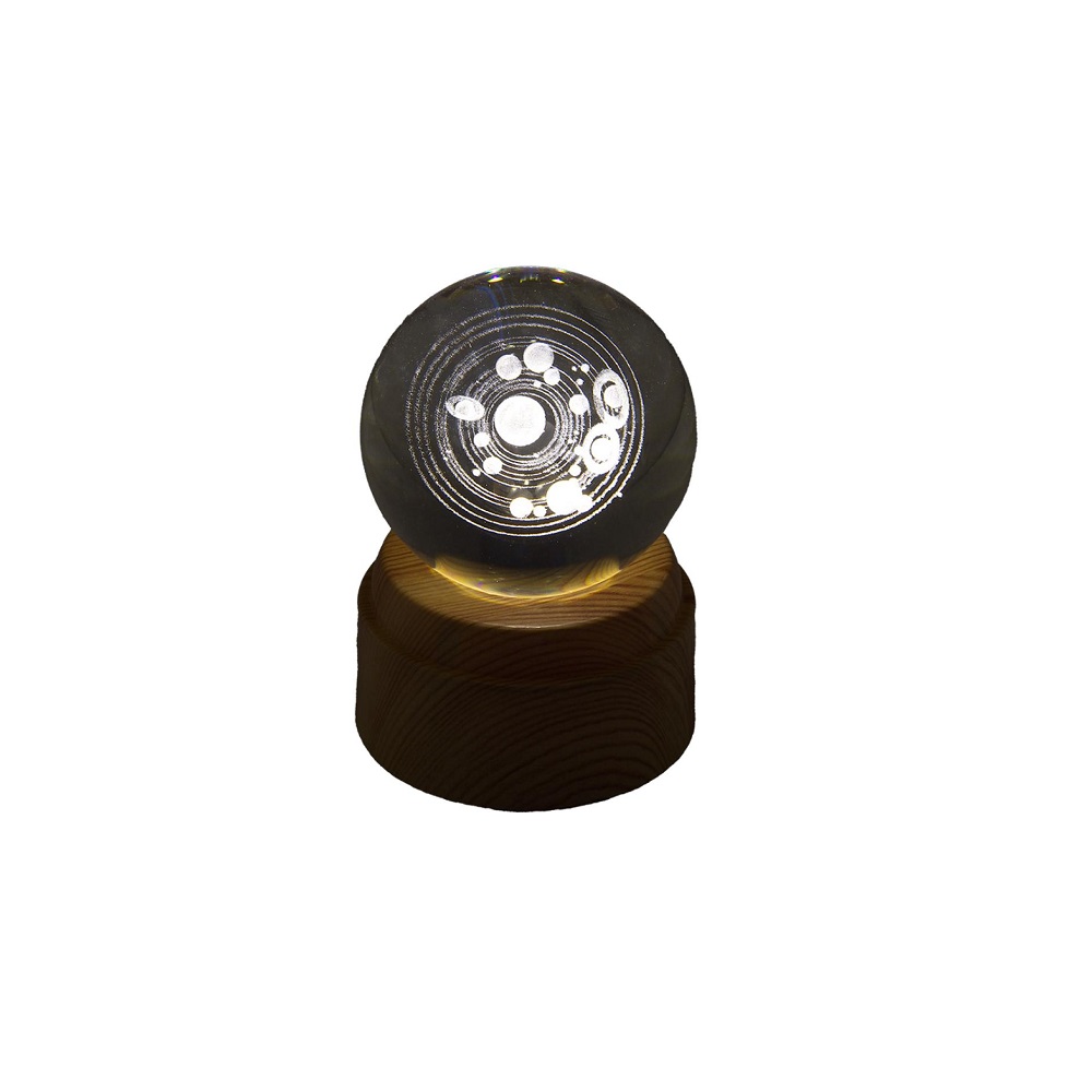 Sfera Luminosa su Base Rotativa in Legno Grezzo Galassia