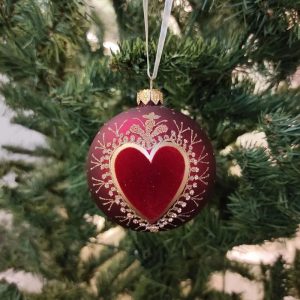 Pallina Rossa Opaca con Cuore in Velluto