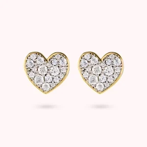 Orecchini Cuore Golden a Lobo con Pavé in Cubic Zirconia