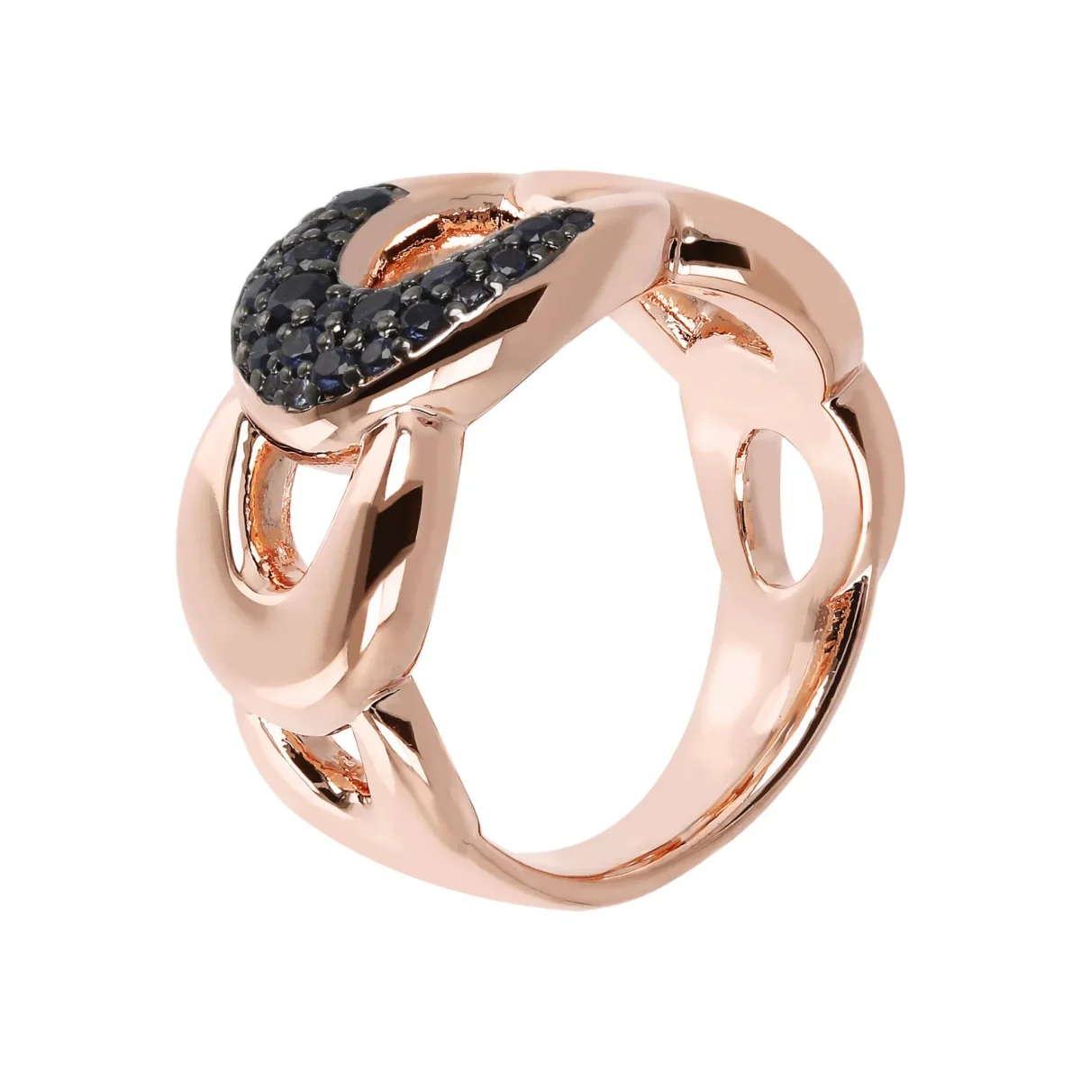 Anello a Fascia con Maglie a Ferro di Cavallo e Pavé