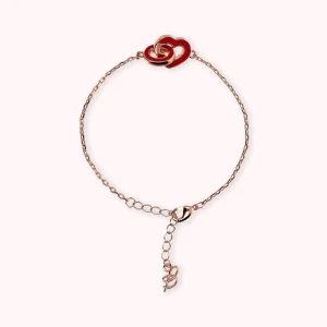 Bracciale Catena Forzatina con Doppio Pendente Smaltato Cuore e Maglia Ovale