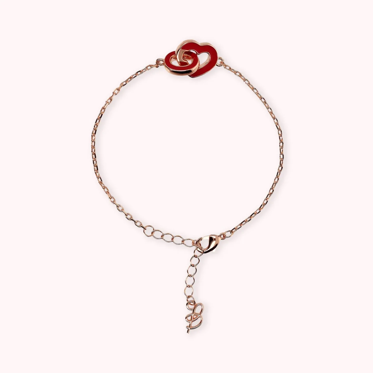 Bracciale Catena Forzatina con Doppio Pendente Smaltato Cuore e Maglia Ovale