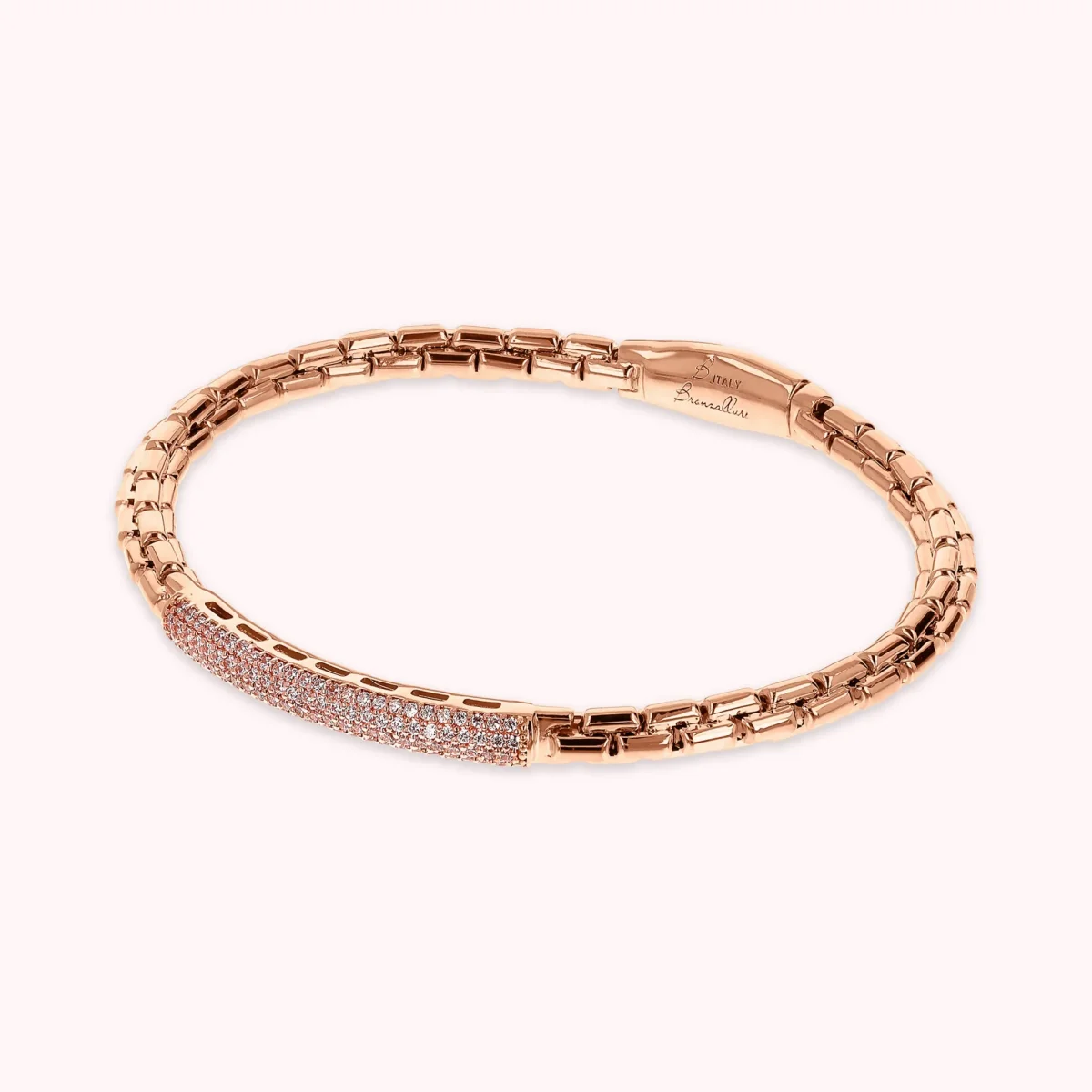 Bracciale Semirigido Maglia Veneziana con Placchetta in Pavé di Cubic Zirconia