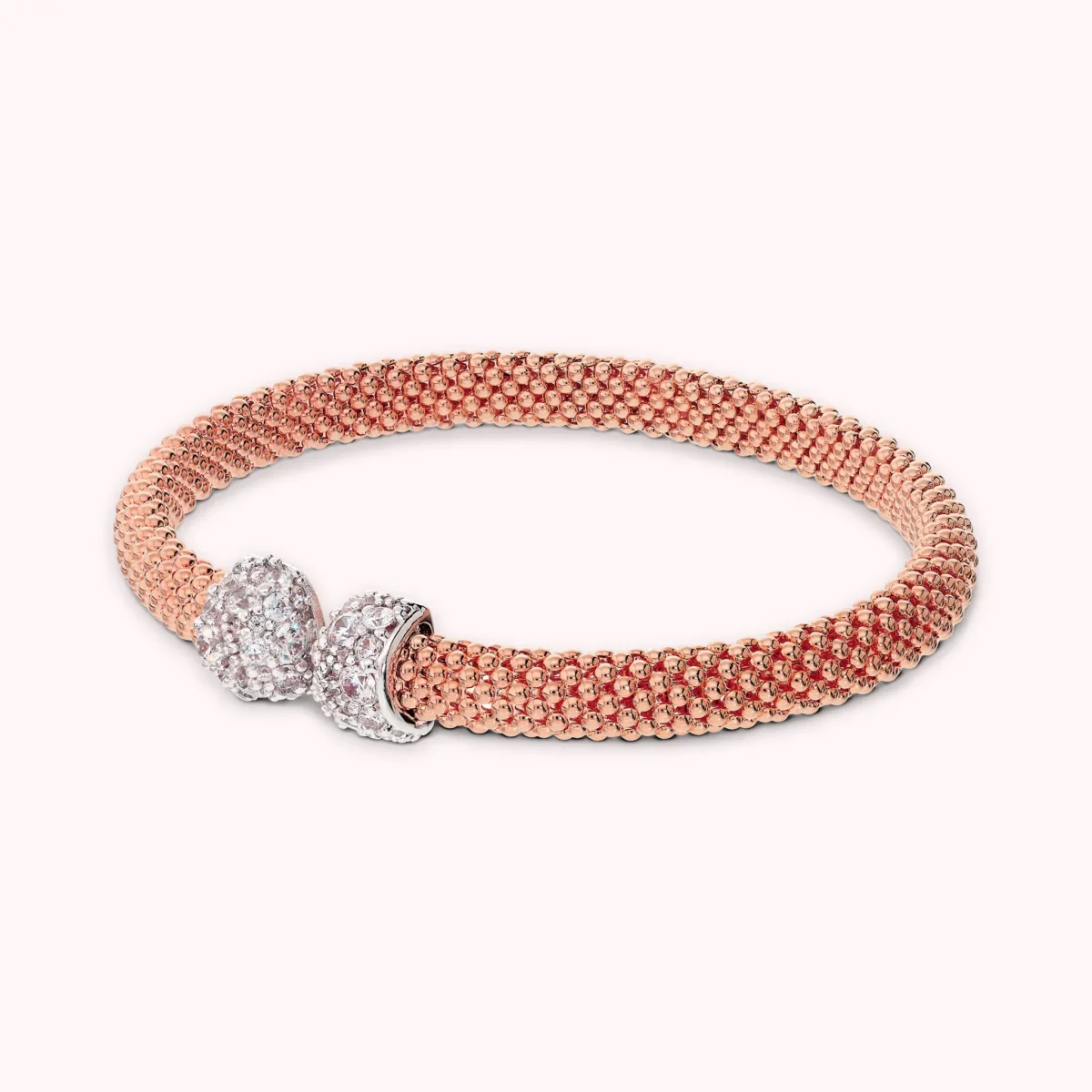 Bracciale Rigido Maglia Popcorn con Pavé di Cubic Zirconia
