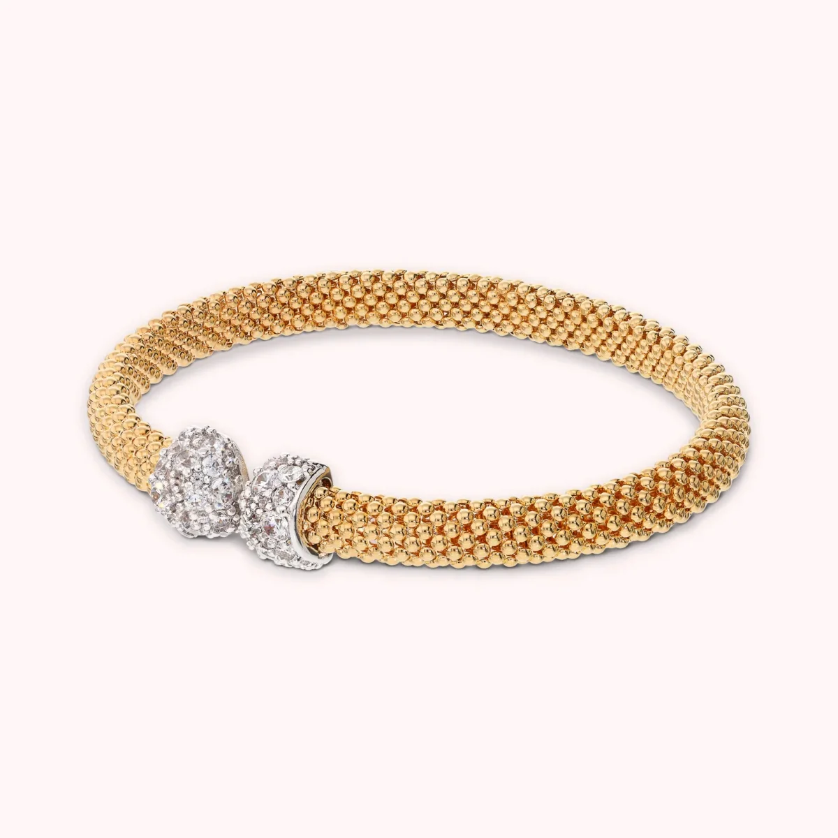 Bracciale Rigido Golden Maglia Popcorn con Pavé di Cubic Zirconia