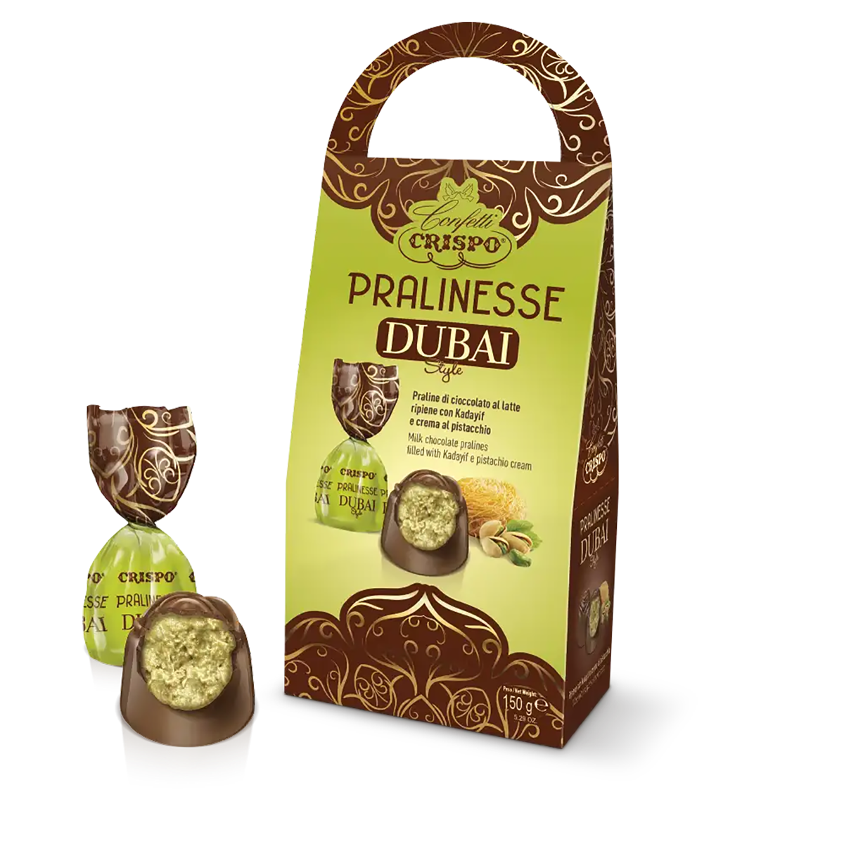 Crispo Pralinesse Dubai Style Pralina con Crema Pistacchio e Pasta Kadayif 150g