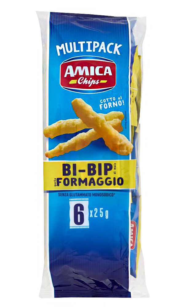 Amica Chips BI-BIP Patatine al Formaggio Formato Multipack 6x25g, 150g