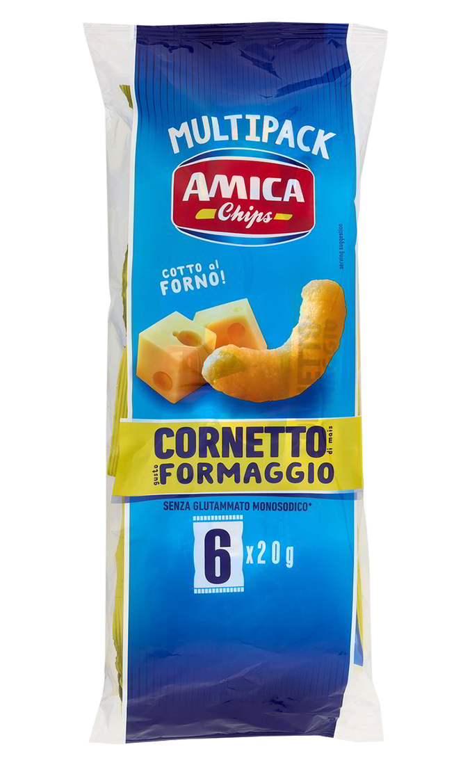 Amica Chips CORNETTO Patatine al Formaggio Formato Multipack 6x25g, 150g