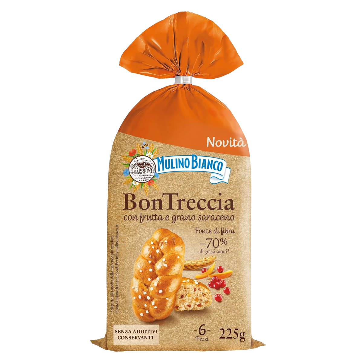 Mulino Bianco Bontreccia Pane Integrale con Frutta e Grano Saraceno 225g