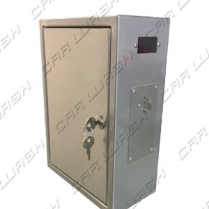 Cassetta inox temporizzata con gettoniera meccanica per gettone, scheda timer e display