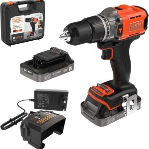 Trapano/Avvitatore Black+Decker BRUSHLESS a percussione 18V in valigetta con 2 batterie LITIO